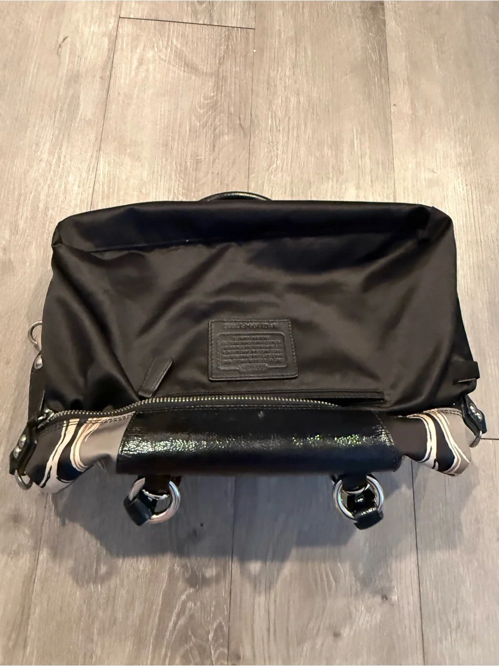 Coach (2011) Ashley Scarf Print Satin Satchel Bag- Black